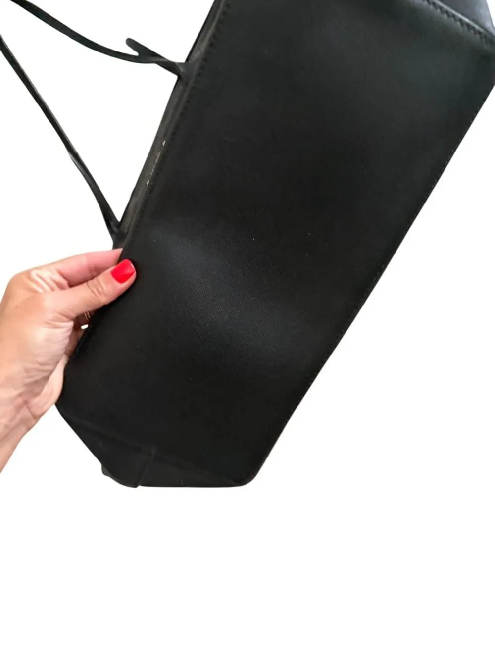 KATE SPADE Black Silver Saffiano Leather Glitter Tote Bag